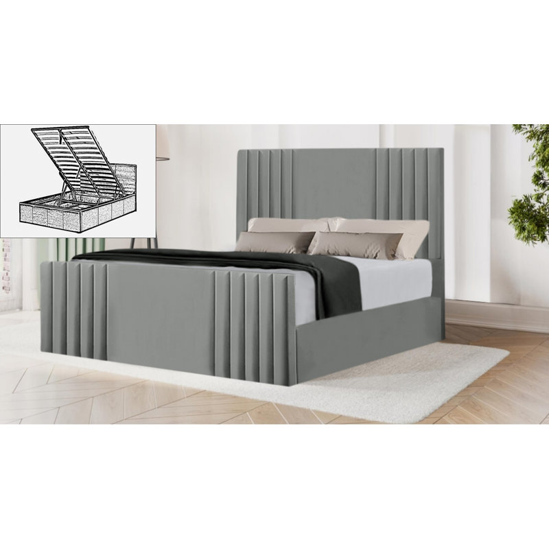 Bellissa Upholstered Velvet Lift Up Storage Ottoman Bed, Single (3'), Chrome