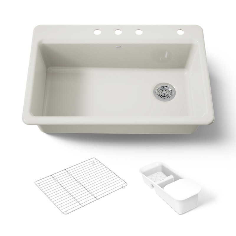 Riverby™ Single-Bowl Top-Mount Kitchen Snk with Accessories, 1 hole, Biscuit