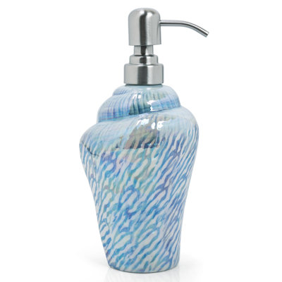 Ensemble de 4 accessoires de salle de bain en céramique en forme de coquillage océanique : gobelets à gargarisme, porte-brosses à dents, porte-savons, distributeur de savon (bleu)