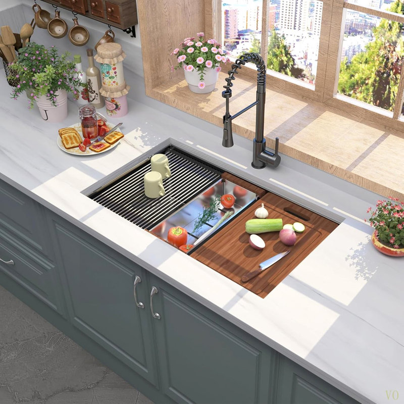 32  Undermount Workstation Kitchen Sink-32 X 19 Inch 16 Gauge Stainless Steel Undermount Kitchen Sink, Handmade R10 Radius 10 Inch Deep Undermount Single Bowl Sink With Accessories