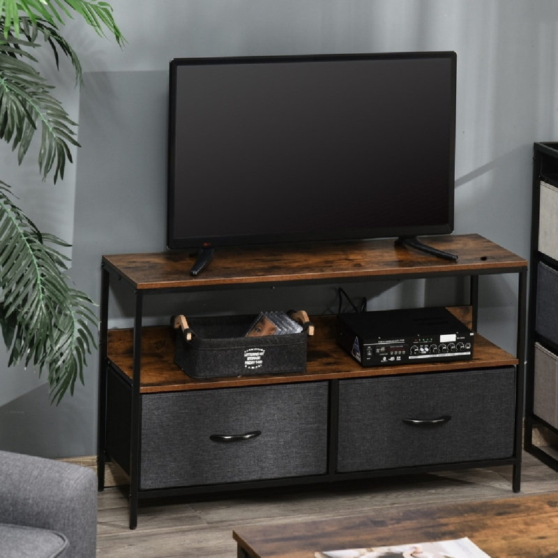 TV Stand Cabinet With 2 Foldable Drawers, Rustic Brown