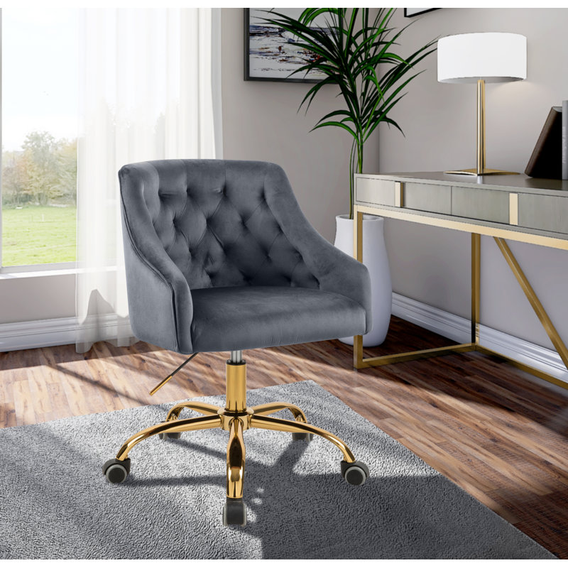 Casimir Velvet Task Chair, Gold, Gray Velvet