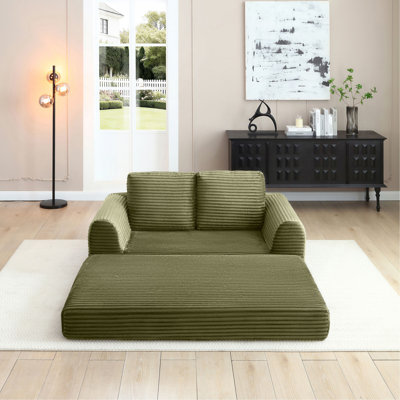 Canapé-lit pliant convertible 2-en-1, canapé-lit en velours côtelé moderne avec 2 * coussins, causeuse modulaire rembourrée et désossée avec lit escamotable, canapé-lit modulaire pliant pour le salon