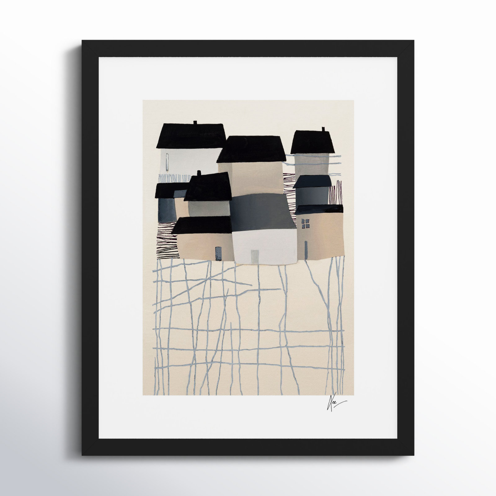 Village by Lee Lessem, 30" H x 24" W x 1.25" D, Black