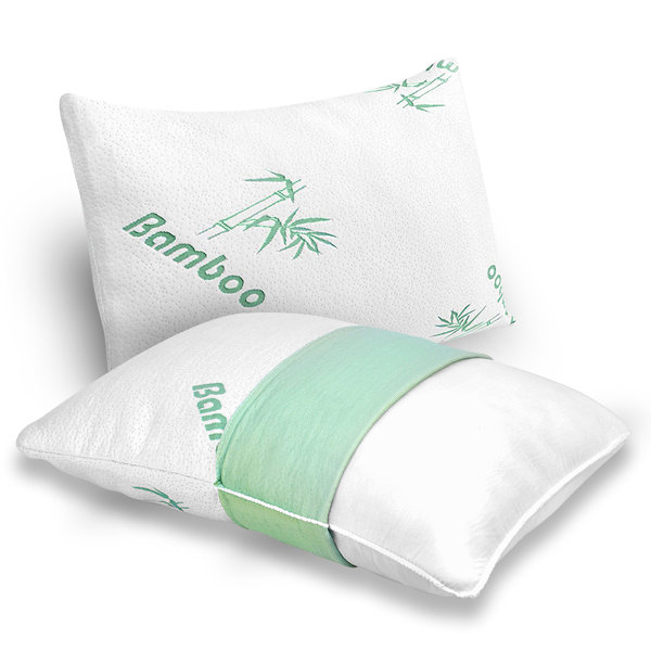 Bamboo Pillow Queen Size Shredded Memory Foam for Sleeping - Ultra Soft, Cool & Breathable Cover with Zipper Closure - Relieves Neck Pain, Snoring