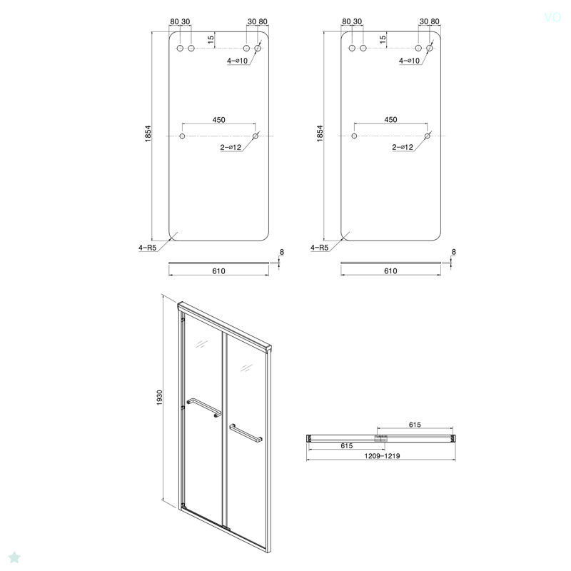 Shower Door 48" W X 76"H Semi-Frameless Bypass Sliding Shower Enclosure, Chrome