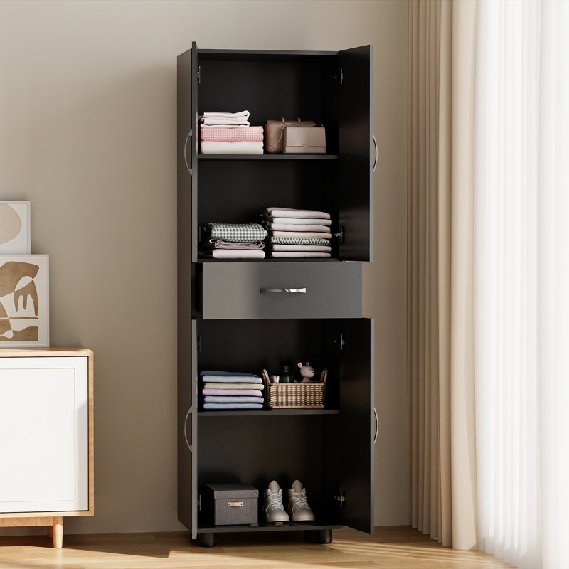 Garage Storage Cabinet With Doors And Drawer, Black