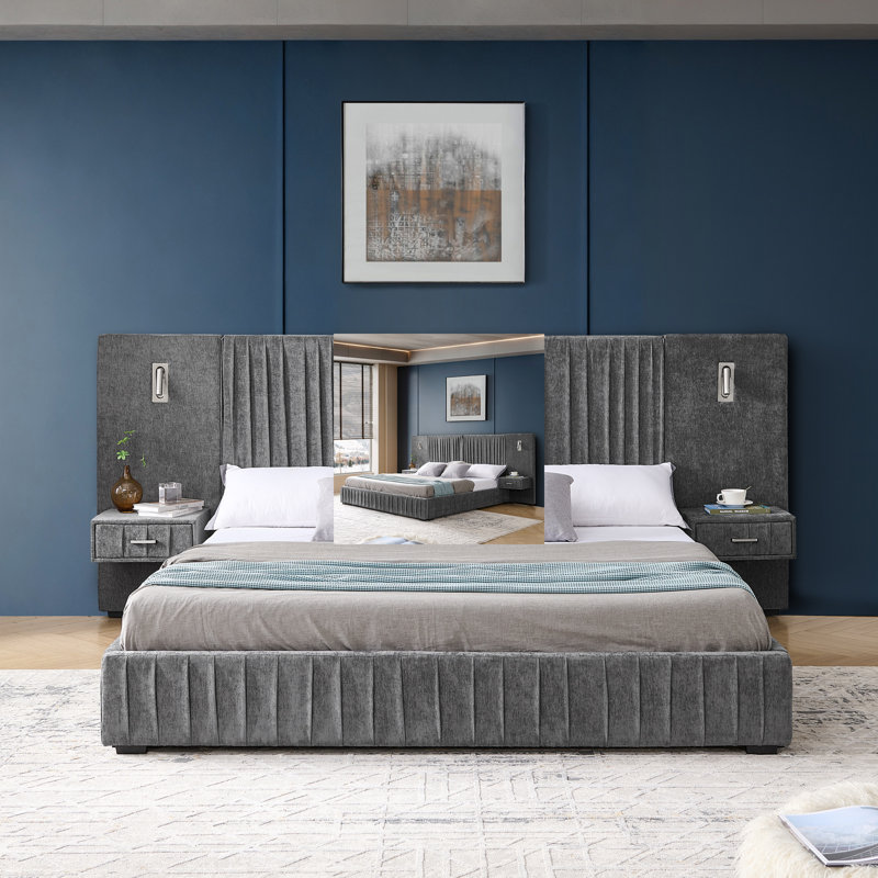 King Size Upholstered Bed, Dark Gray