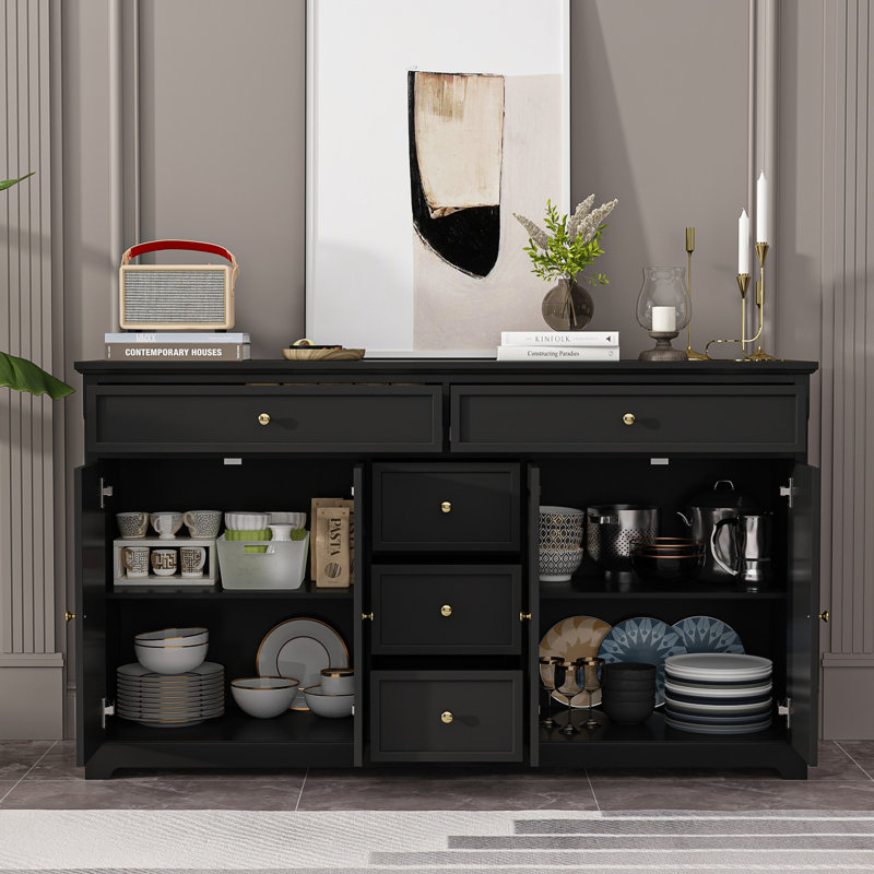 Buffet 5 tiroirs Hoschton, Noir