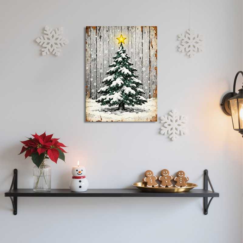 Arbre enneigé, art mural sur toile, H 18 po x l 12 po