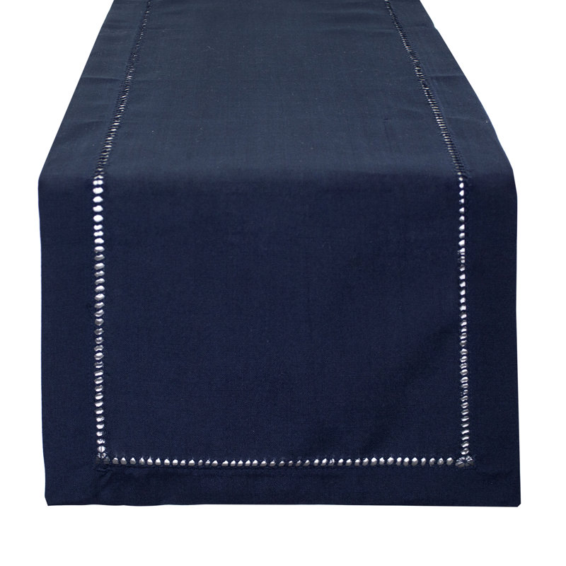 Navy Blue Hemstitched Border Table Runner, 14" W x 120" D