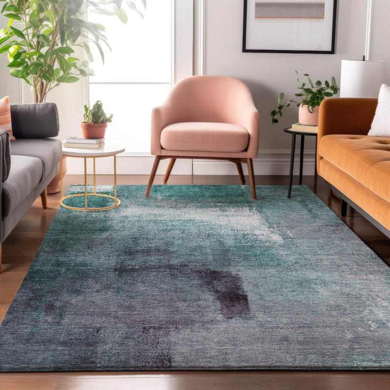 Premium Machine Washable Prisco Teal Rug, Rectangle 8' x 10'