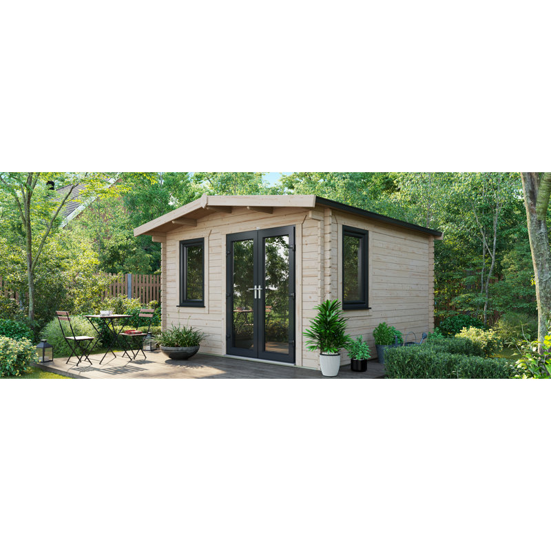 Powersheds Apex 12 x 12ft Chalet Log Cabin, Doors to the Right - 44mm