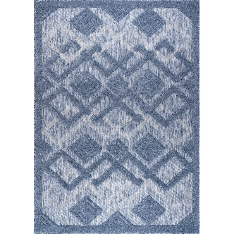 Tapis d'extérieur contemporain géométrique bleu, Rectangle 5 pi 3 po x 7 pi 3 po