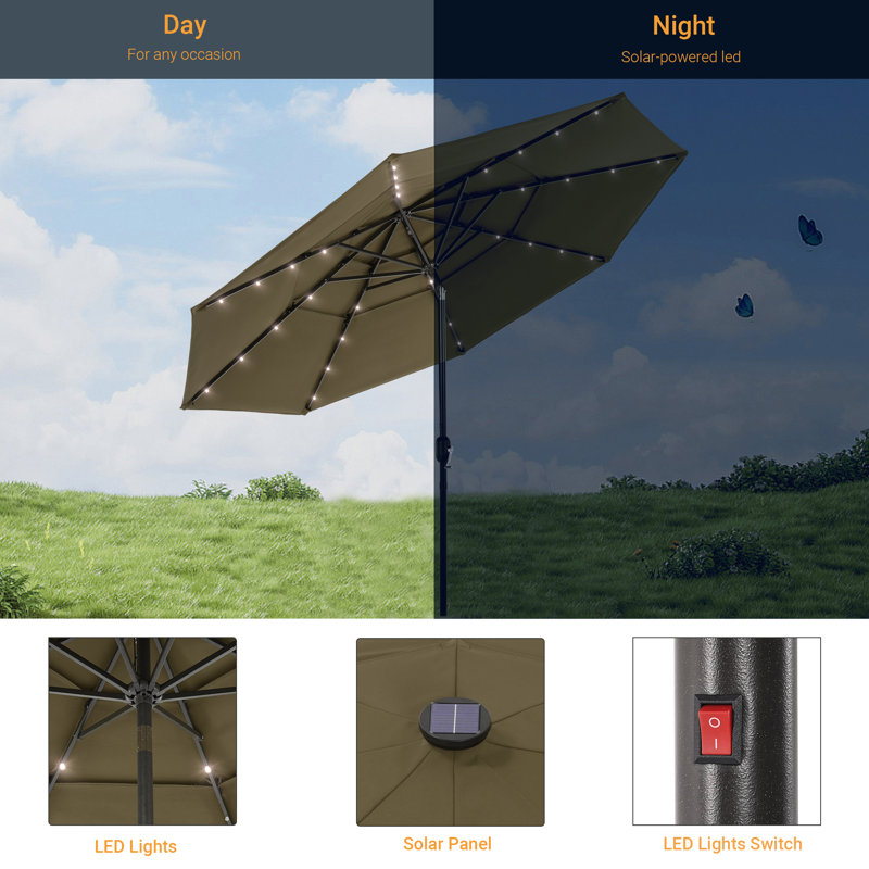 Parasol de marché lumineux 120,1 po Rudalph, Taupe