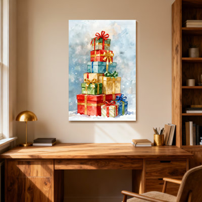 Christmas Stacked Gift Boxes Winter Scene