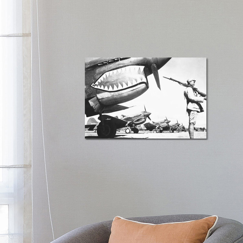 A Chinese Soldier Guards a Line of American P-40 Fighter Planes During WWII 1 Piece Wrapped Canvas Wall Art