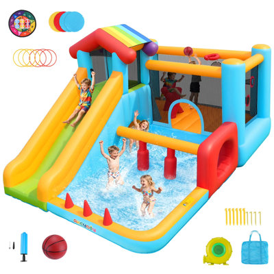 14.6Ft X 9.64Ft Inflatable Bounce House With Blower For Big Kids, Rainbow Canopy Jumping Castle With Slide Blower Ball Pit, Water Slide Park For Toddl