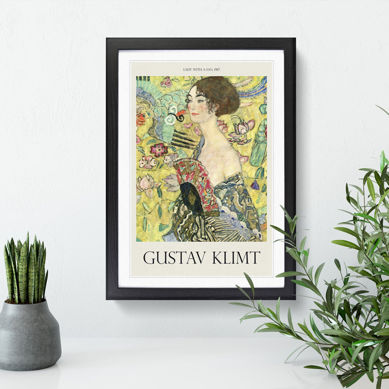 Lady with a Fan by Gustav Klimt - Picture Frame Art Prints, 48cm H x 36cm W x 2cm D, Black Framed