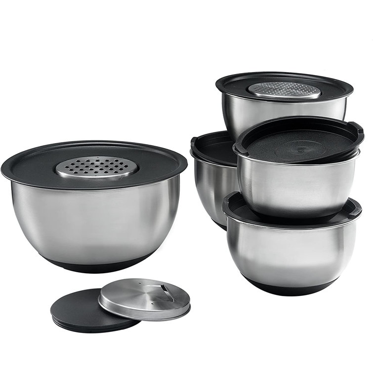 Belwares Stainless Steel Mixing Bowl Set, 5 Mixing Bowls with Lids and 3  Graters