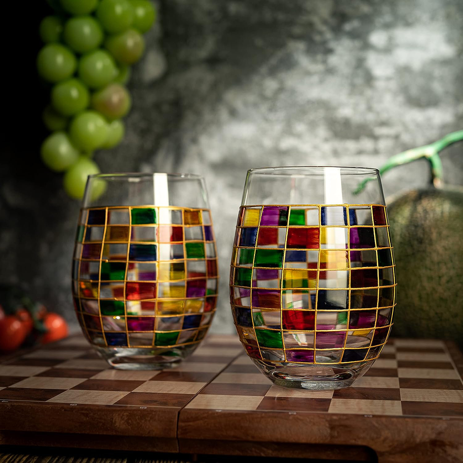 Whole Housewares | Colored Glass Drinkware 12 Ounce Water Glasses Multi  Color