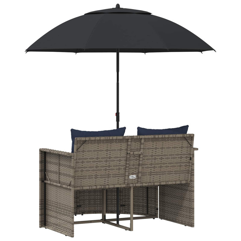  Canapé de jardin avec coussin 8 pièces en rotin gris et bleu marine, Coussin bleu marine / structure grise