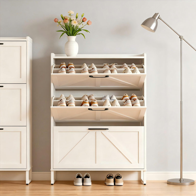 Meuble à chaussures autoportant avec tiroirs rabattables, Blanc