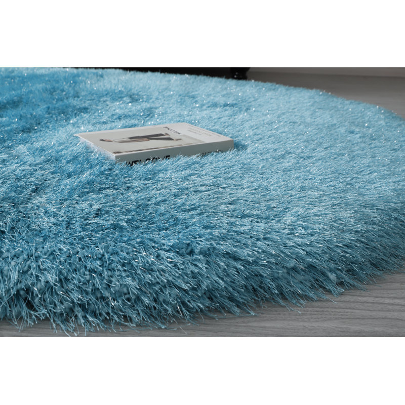 Tapis bleu sarcelle à poils longs Tyrese, Ovale 5 pi x7 pi