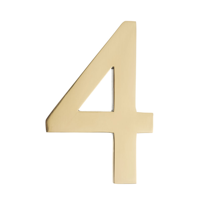Numéro de maison à fixation affleurante, Quatre, Polished Brass, 4 pouces