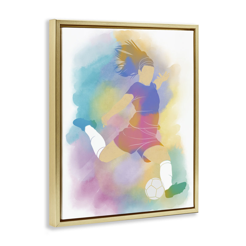 Cadre coloré coloré de soccer sportif, design par Marcus Prime, H 21 po x l 17 po, Cadre flottant métallique doré