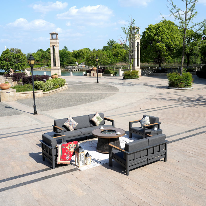 7 - Person Patio Conversation Set with Cushions, Black/Brown