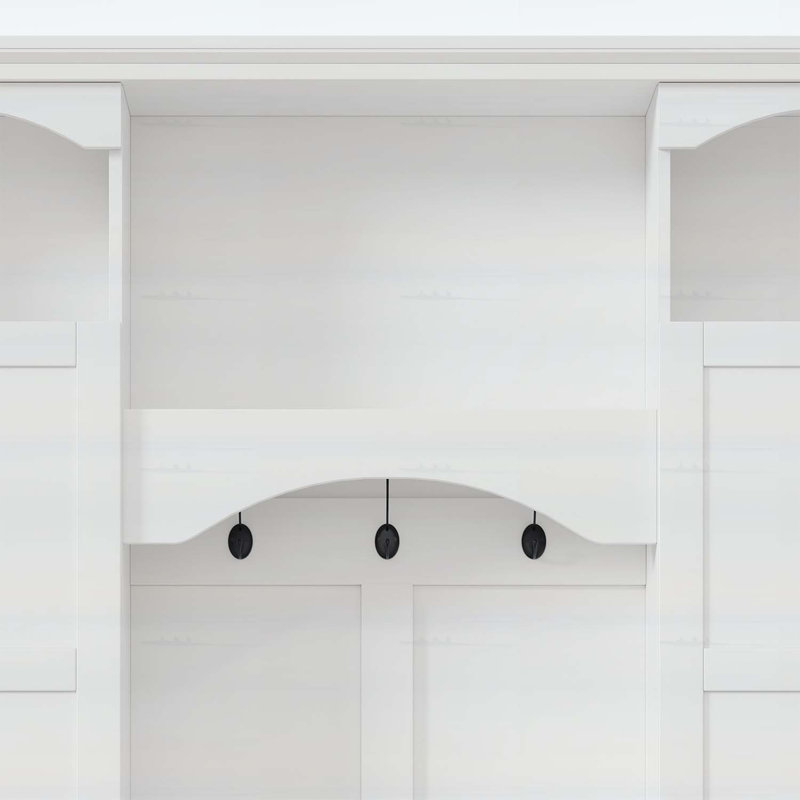 Classic All-in-One Hall Tree with Adjustable Shelves,Storage Bench with Dual Side Cabinets, White