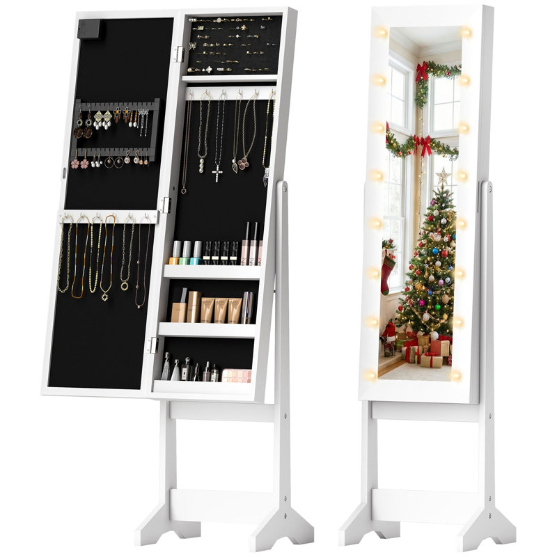 Glass Jewellery Chest with Mirror, White