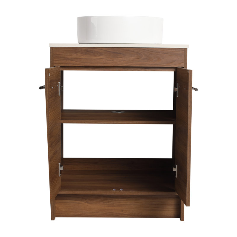 Meuble-lavabo simple autoportant 24 po avec plateau en céramique Aatreya, 2 portes, 1 tablette réglable