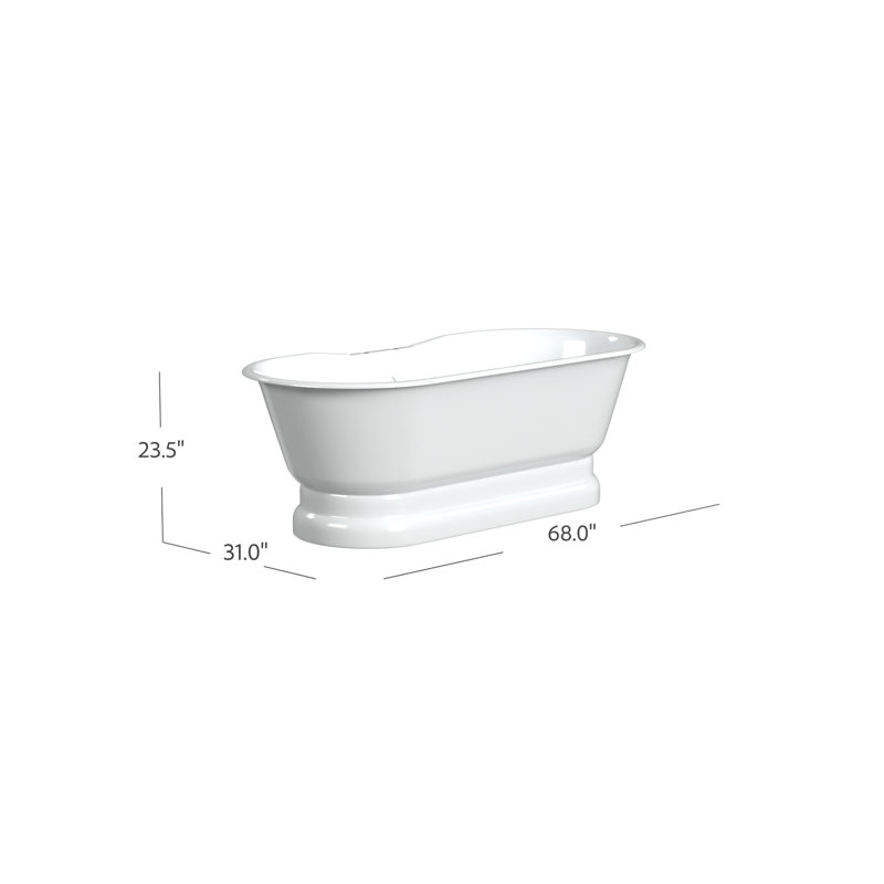Regal 68'' L Freestanding Soaking Bathtub, White Interior with White Exterior, Cast Iron Pedestal Base