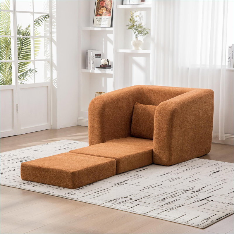 Canapé-lit simple convertible pliable en chenille orange polyvalent pour appartement et petits espaces, Orange