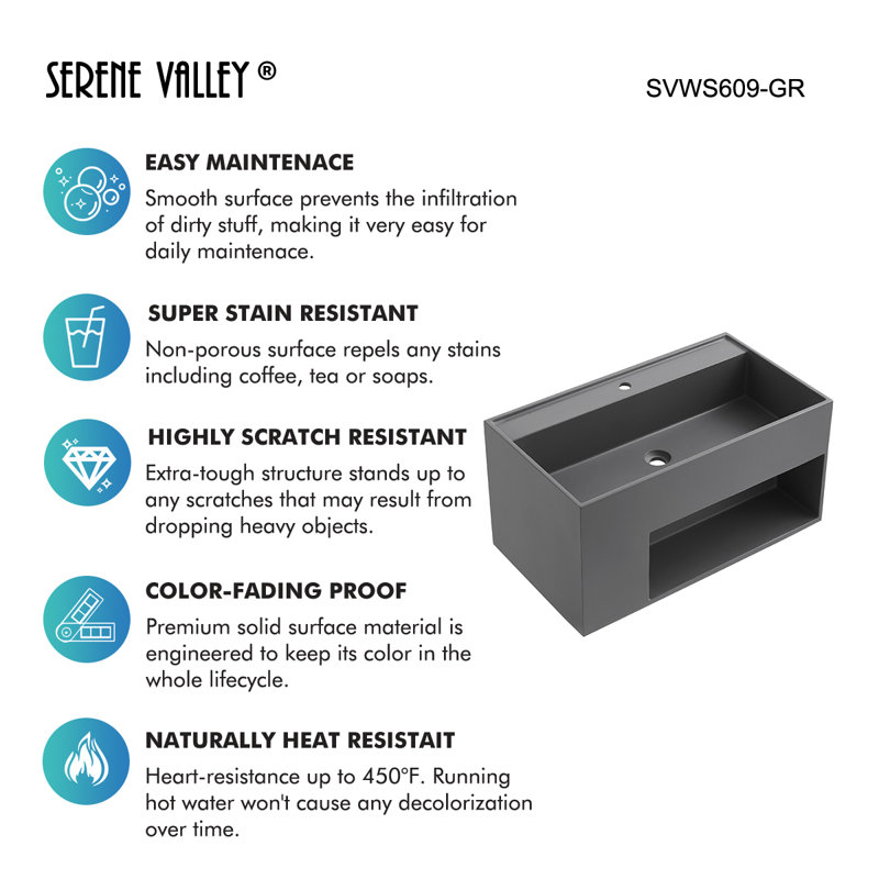 40 in. Matte Gray Solid Surface Wall-Mount Bathroom Vanity with Storage