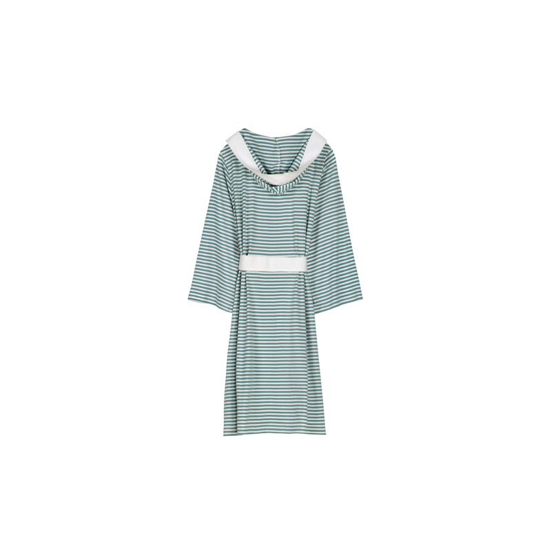 Robe courte en coton biologique à rayures Seaside Serenity, Grand / très grand, Bleu sarcelle / blanc