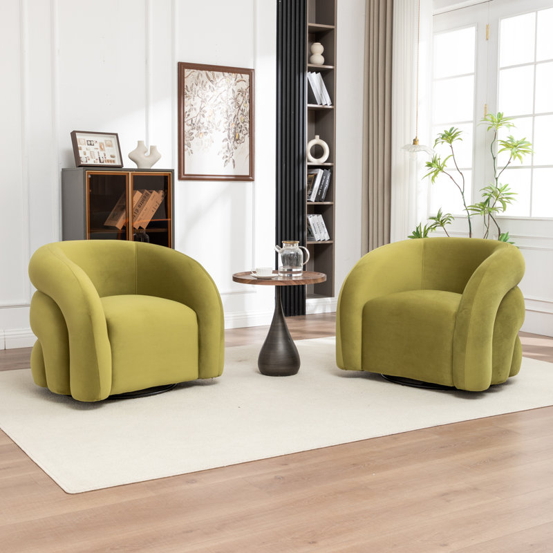 Fauteuil demi-tonneau pivotant rembourré Coyle, Vert clair