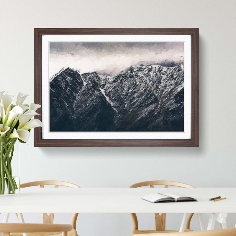 Mountains Reaching the Clouds in Abstract - Picture Frame Graphic Art Print, 36cm H x 48cm W x 2cm D, Walnut Framed