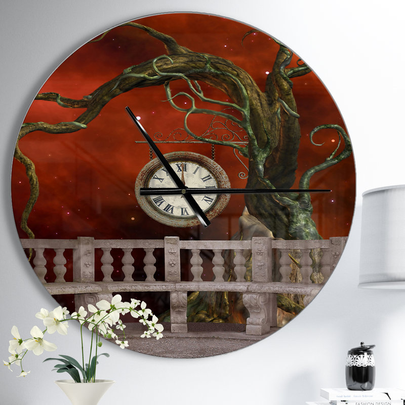 Balcon avec horloge et anges arborescents - Horloge murale rétro, Moyen