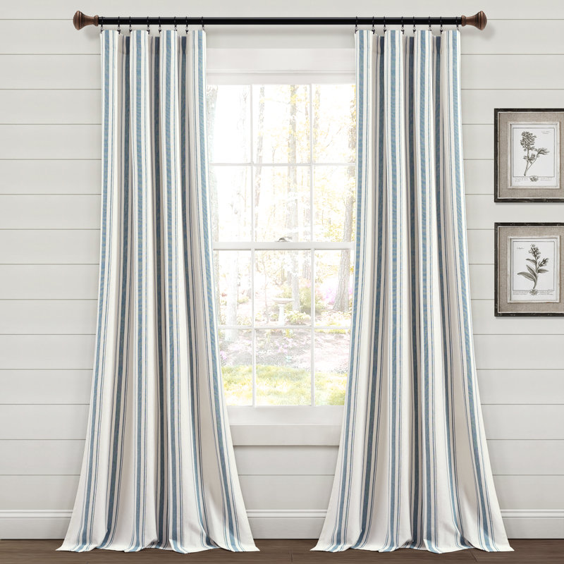Cotton Blend Semi Sheer Curtain Pair, 84"L x 42"W, Blue