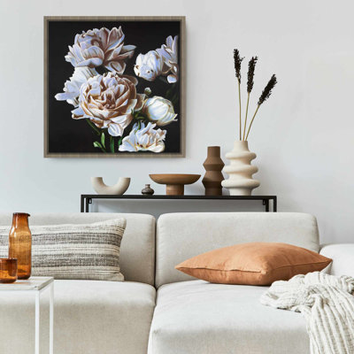 Toile florale romantique | Décoration blanche cadre blanc