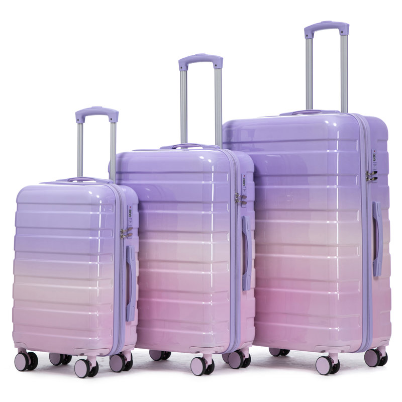 20 po / 24 po / 28 po 3 pièces / ensemble dans une valise à roulettes pivotantes pour PC, valise de transport, avec dégradé de couleurs et serrure à combinaison (rose et mauve)
