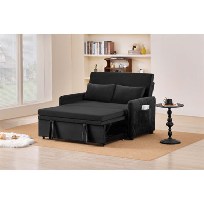 Canapé-lit convertible en velours de 51,2 pouces, dossier réglable à 5 positions avec lit escamotable et poche latérale, parfait pour les petits espaces
