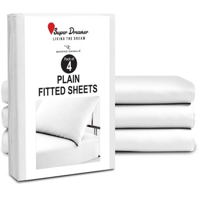 Pack of 4 Plain Dyed Fitted Sheets Microfiber | Soft and Breathable Microfiber Bedding for Ultimate Comfort & Easy Care