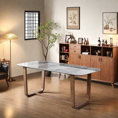 Modern Gray-textured Rock Slab Dining Table
