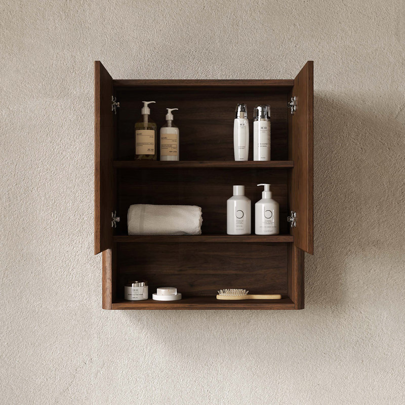 Armoire de salle de bain murale Ã  rayures de 26 pouces avec portes Ã  fermeture en douceur, Dark Walnut