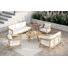 Ensemble d'extérieur en bois d'acacia massif Pablo 6 pièces avec canapé, causeuse, 2 chaises, table basse et table de bout, naturel / blanc