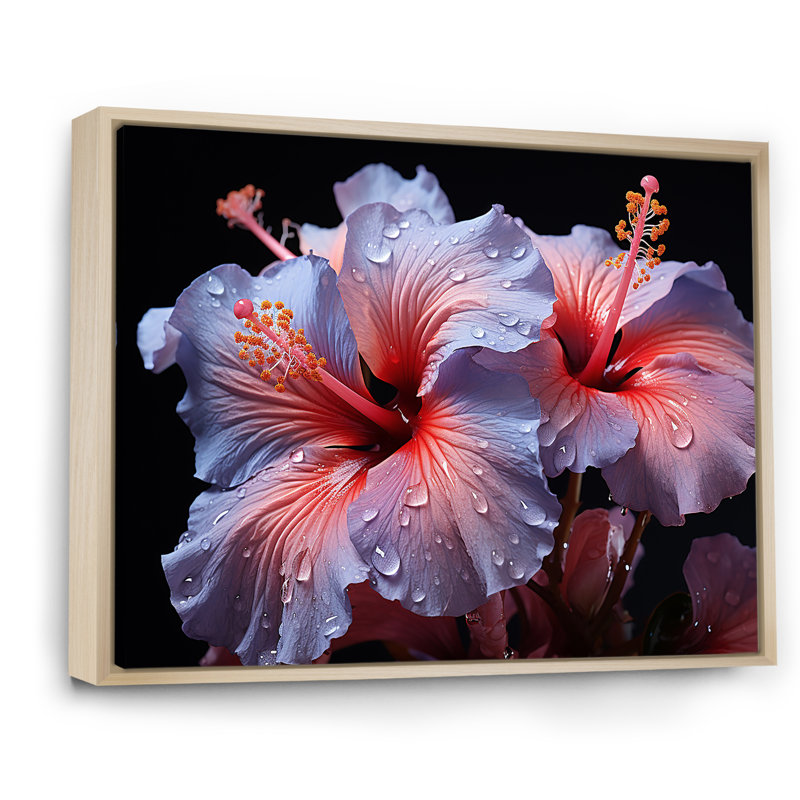 Hibiscus mauve moderne, impression sur toile, Cadre naturel flottant, H 30 po x l 40 po